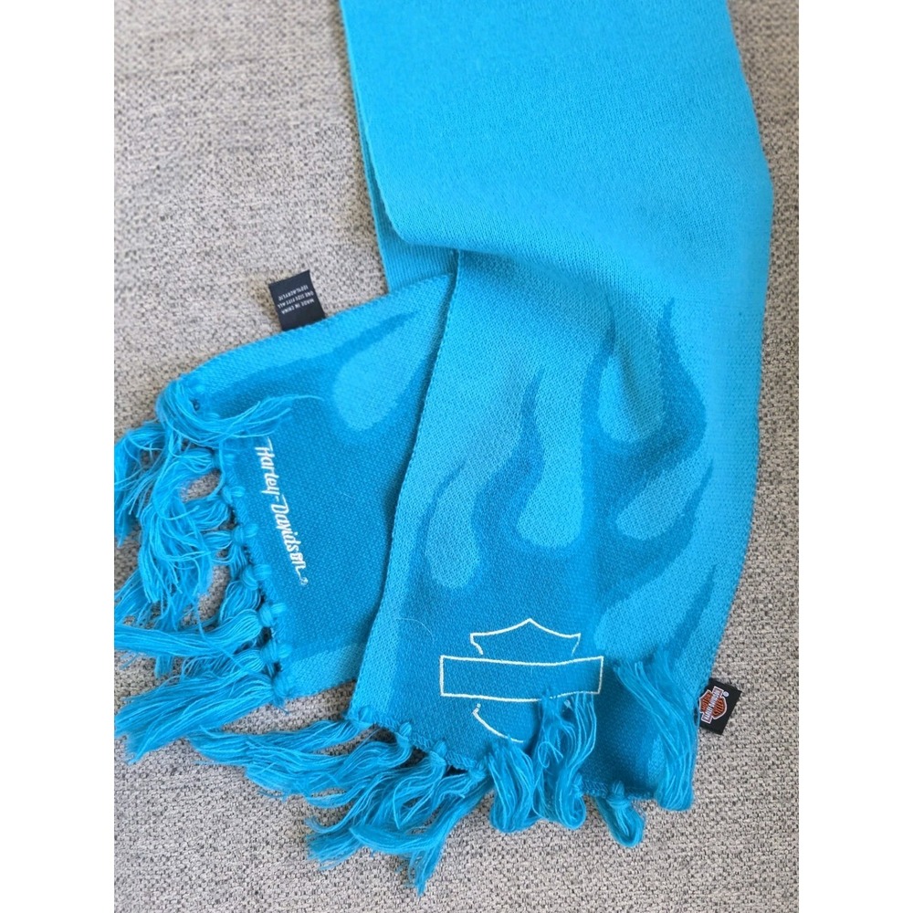 Knit  Harley Davidson Neck Scarf‎ Warmer Turquoise Blue Flame 58"L - Picture 7 of 12